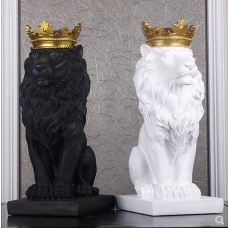 Crown Lion Resin Sculpture for Modern Home Decor